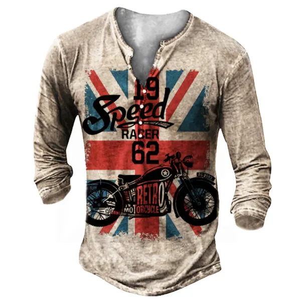 Mens Motorcycling Nation Flag Tactical Outdoor Casual Retro Henley Shirts - Styletaken.chimpone.com 