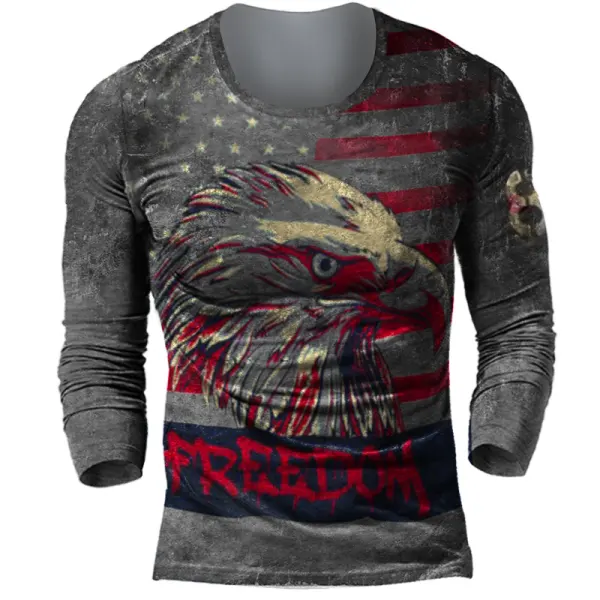 Men's Outdoor American Eagle Print Long Sleeve T-Shirt - Styletaken.chimpone.com 
