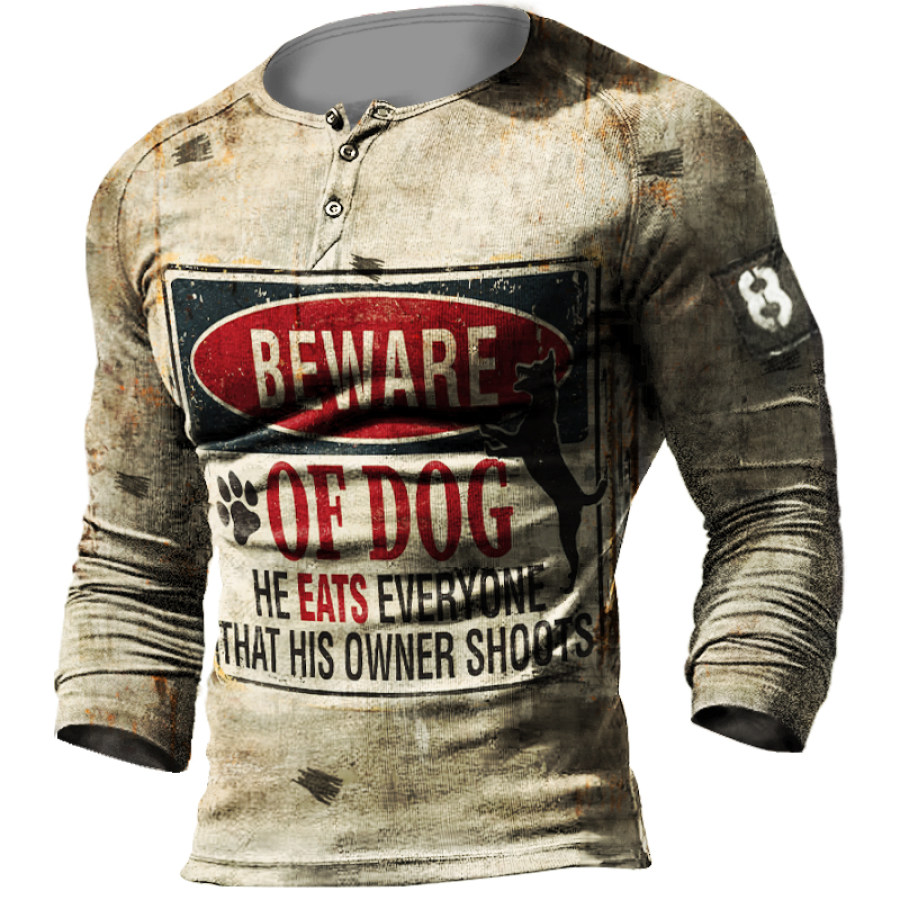 

Men's Beware Of Dog Retro Tactical Casual Henley Shirt