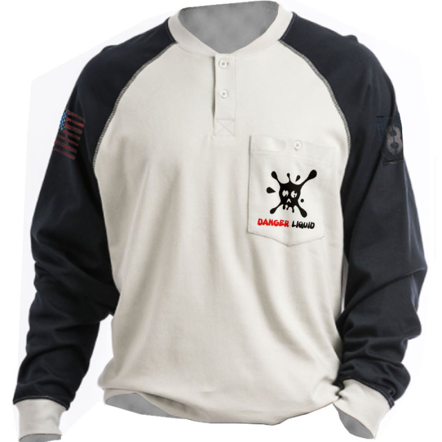 

Men's Outdoor Letter Printing Stitching Color Henley Shirt