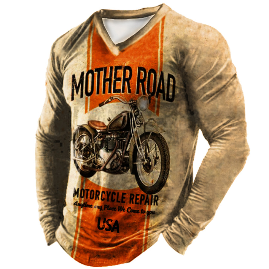

Men's Outdoor Retro Motorcycle Striped T-Shirt