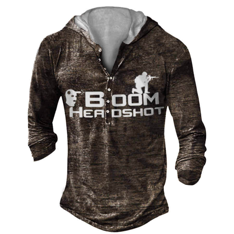 

Boom Headshot Men's Long Sleeve Henleys