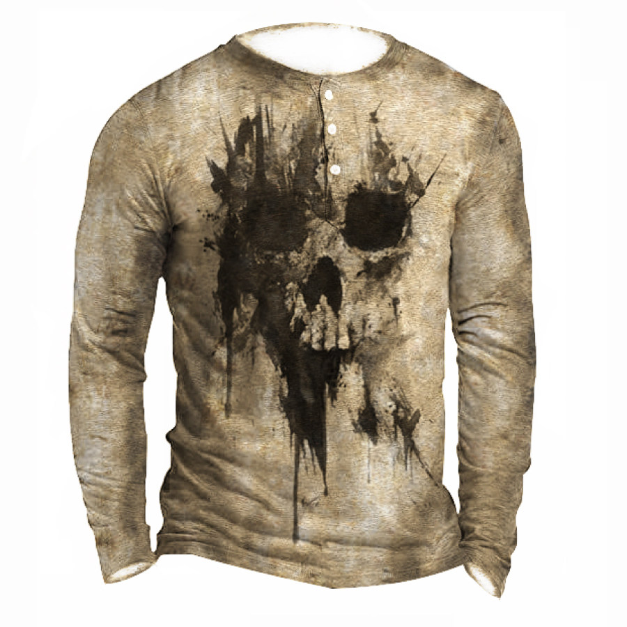 

Men's Crack Skull Printed Retro Outdoor Casual Long Sleeves Henley Shirts
