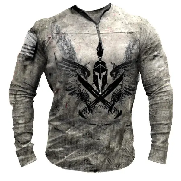 Men's Outdoor Spartan Warrior Long Sleeve Printed T-Shirt - Styletaken.chimpone.com 