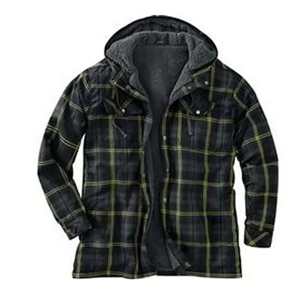 Hooded Casual Plaid Pocket Long Sleeve Jacket Shirt - Sanhive.com 