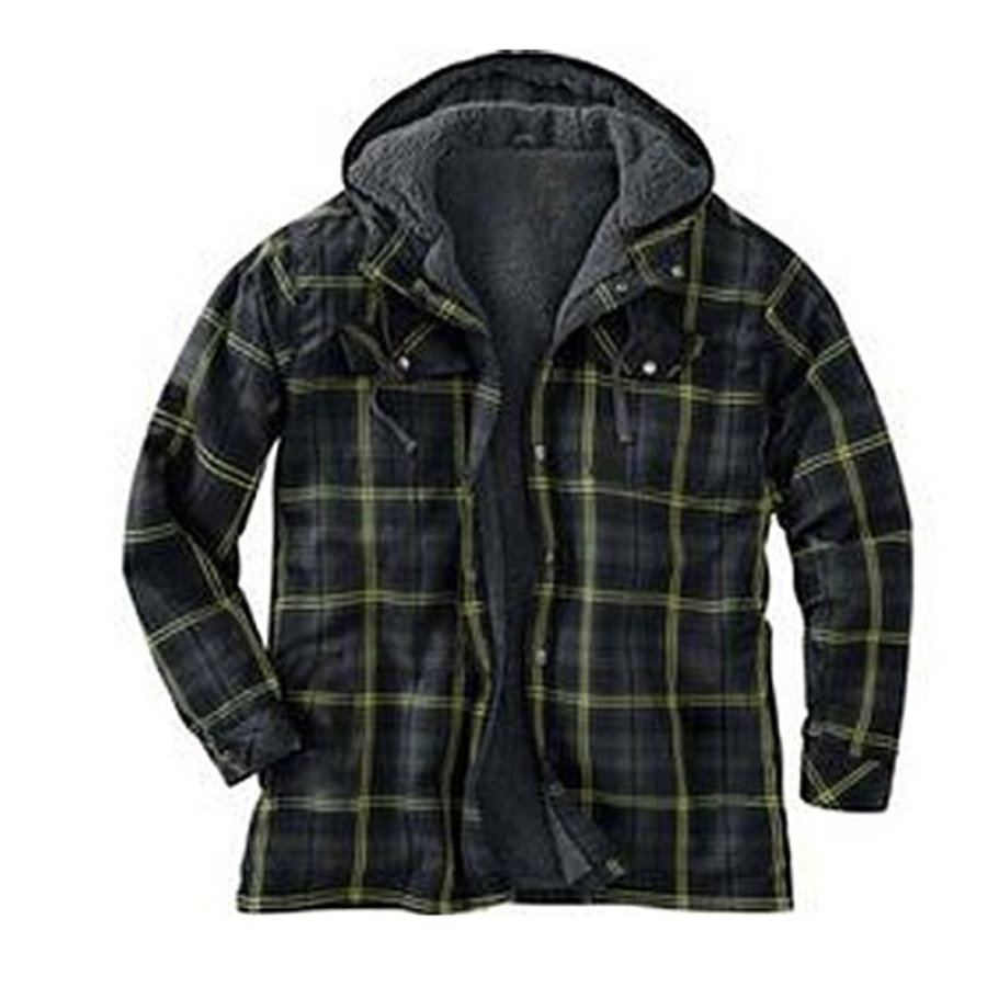 

Hooded Casual Plaid Pocket Long Sleeve Jacket Shirt