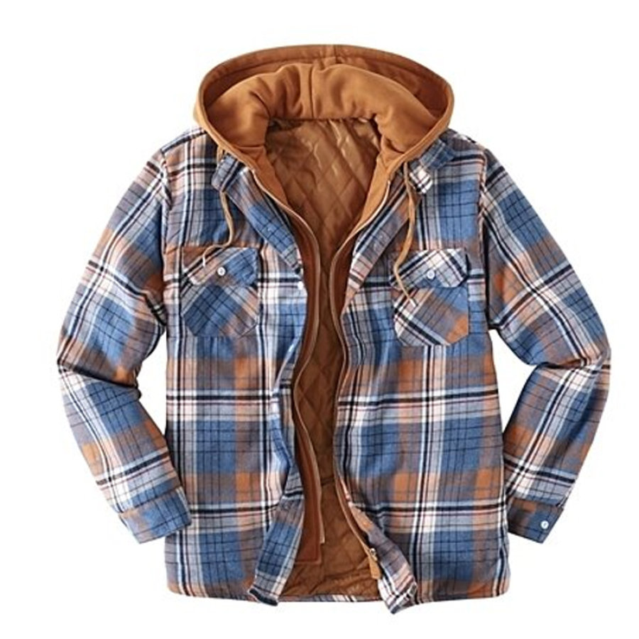 

Hooded Casual Plaid Pocket Long Sleeve Jacket Shirt