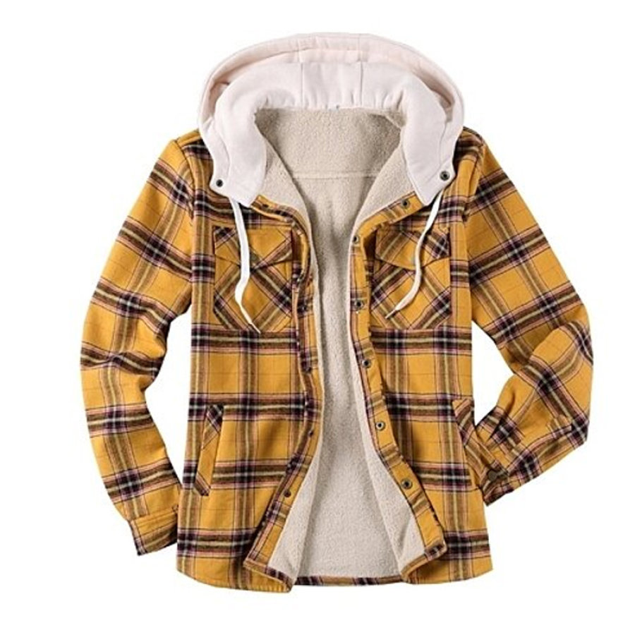

Hooded Casual Plaid Pocket Long Sleeve Jacket Shirt