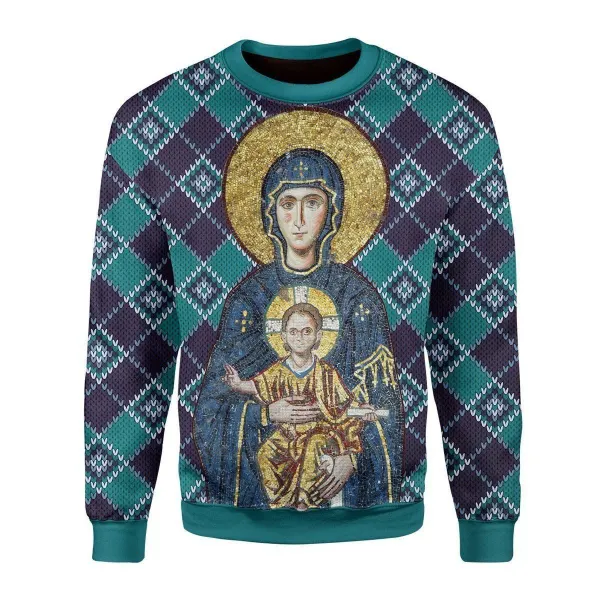 Men's Maria And Jesus In Orthodox Ugly Christmas Sweatshirt - Mosaicnew.com 