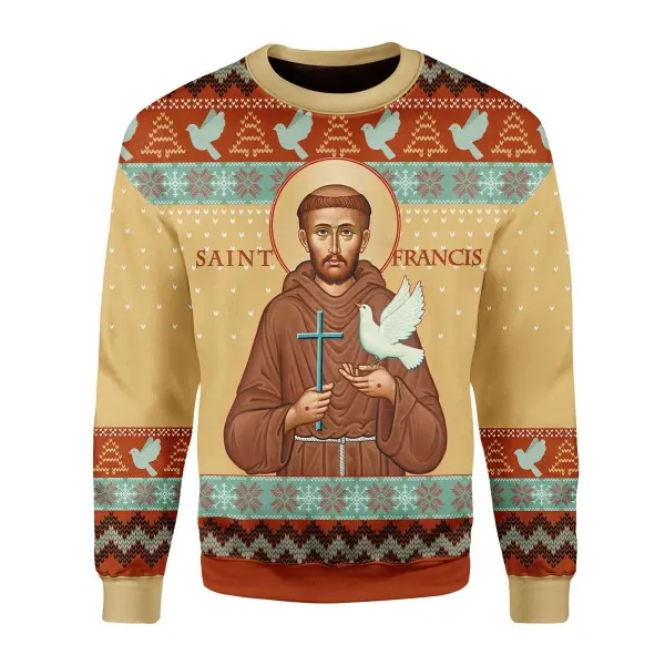 Men's Saint Francis God Of Animal And Environment Ugly Christmas Sweatshirt - Mosaicnew.com 