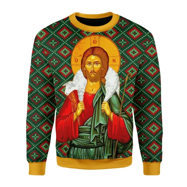 Men's Orthodox Jesus Christ Ugly Christmas Sweatshirt - Mosaicnew.com 