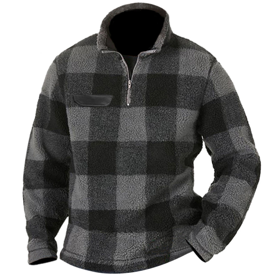 

Men's Outdoor Tactical Checkered Half Zipper Polar Fleece Pullover