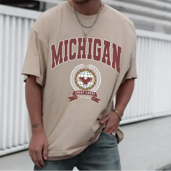 Retro Oversized MICHIGAN Men's T-shirt - Veveeye.com 