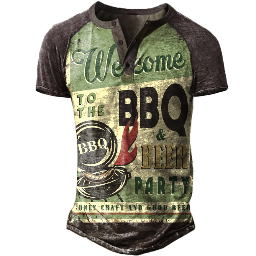 

Men's Outdoor Beer BBQ Print Henley Shirt
