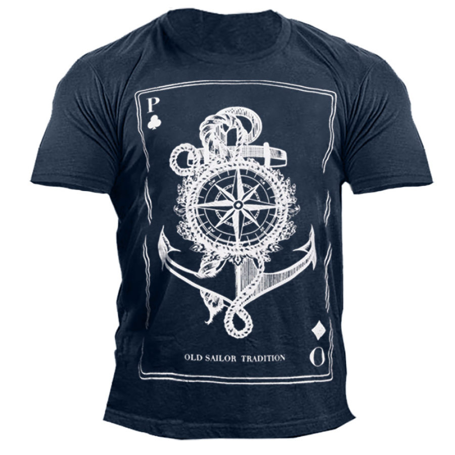 

Nautical Instrument Panel Playing Cards Men's Cotton Printed T-shirt