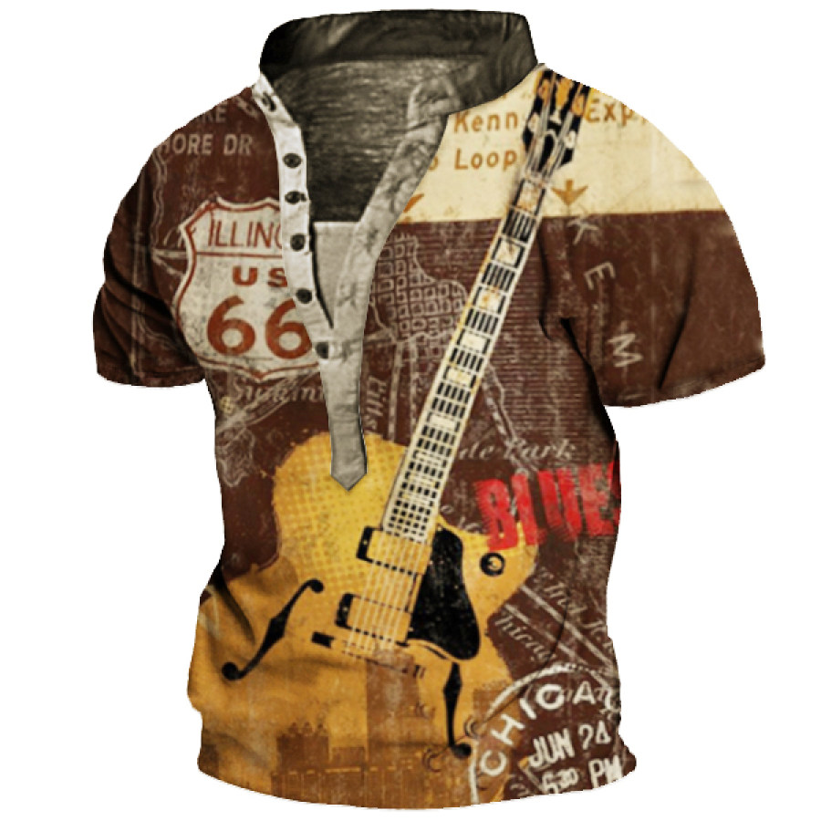 

Men's Outdoor Vintage Route 66 Print Henley T-Shirt