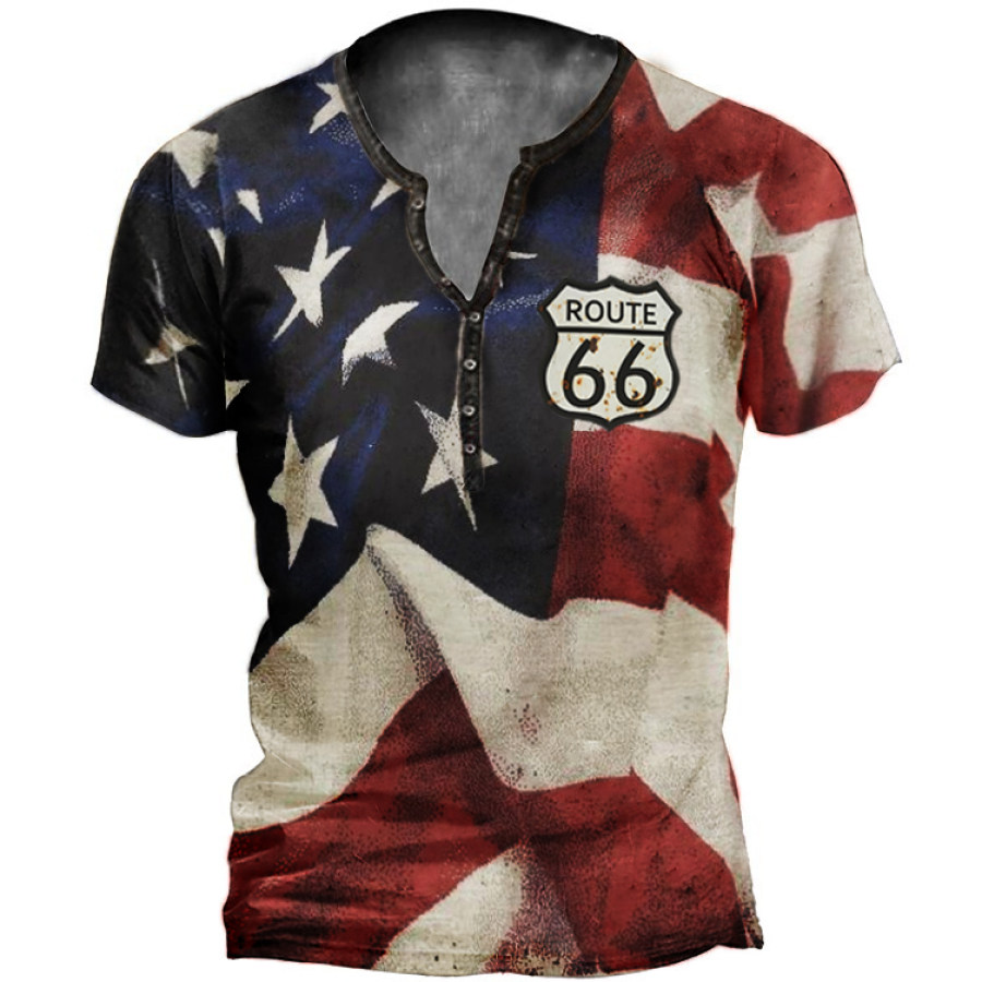 

T-shirt Henry Route 66 Pour Homme Avec Drapeau Américain