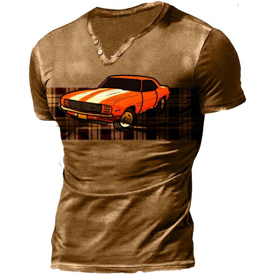 

Men's Vintage Car Plaid Print T-Shirt