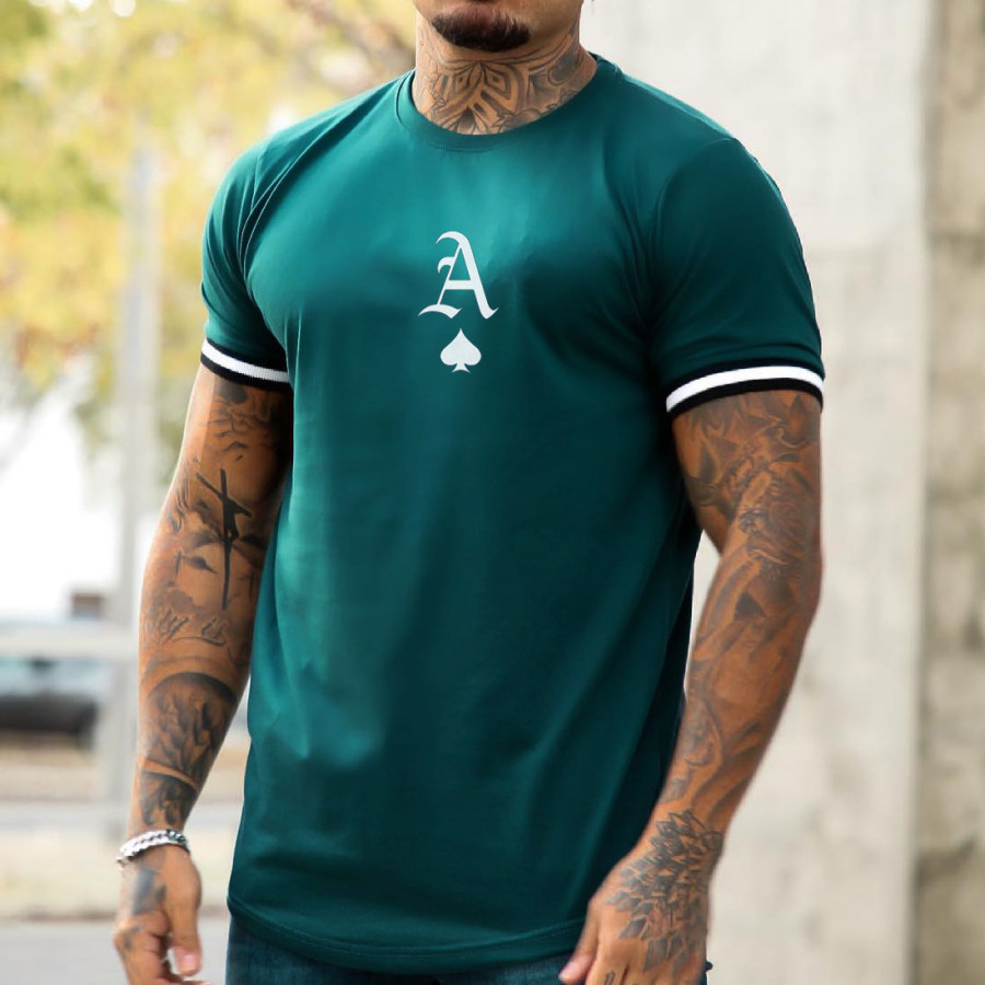 

Men's Fashion Poker A Print Color Matching Casual Slim Fit Short Sleeve T-Shirt