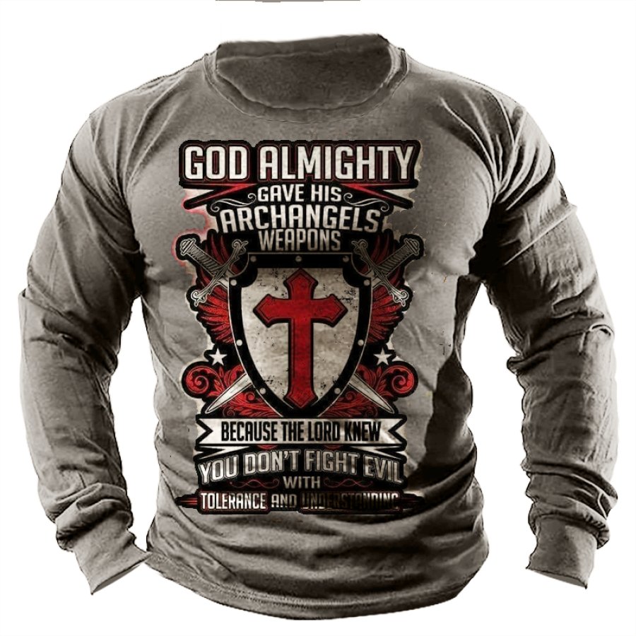 

God Almighty Gave His Archangels Weapons Men's Cross Faith Print T-Shirt