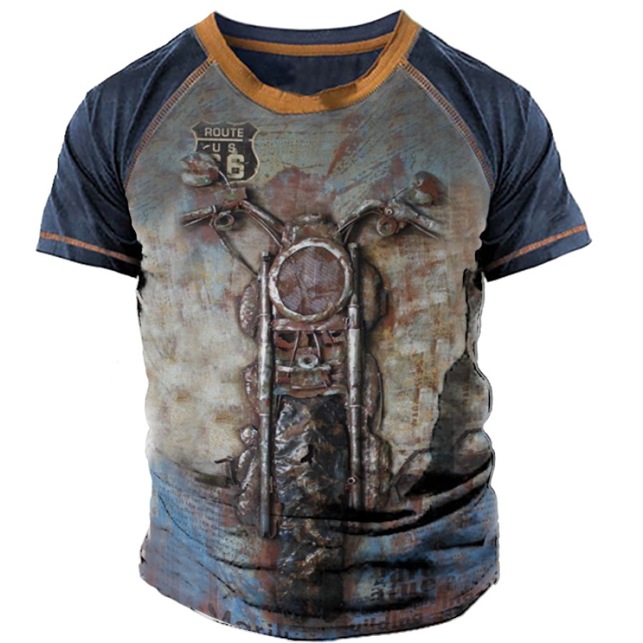 

Men's Route 66 Vintage Motorcycle Print Crew Neck T-Shirt