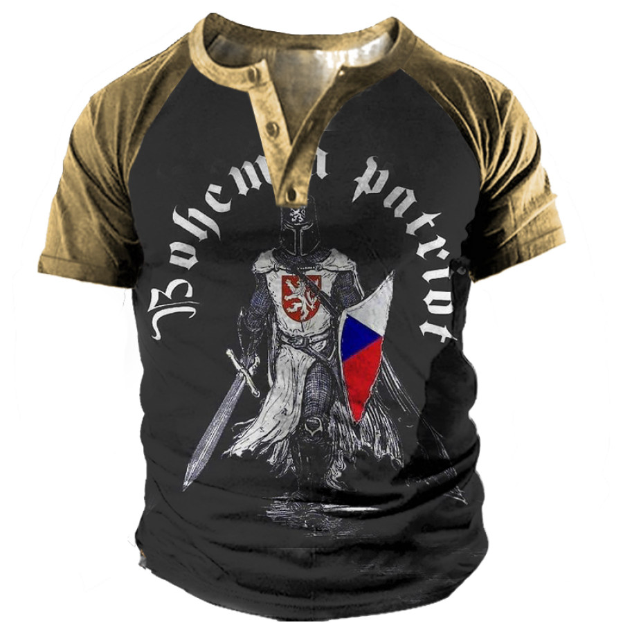 

Men's Templar Jesus Cross Vintage Print Henley T-shirt