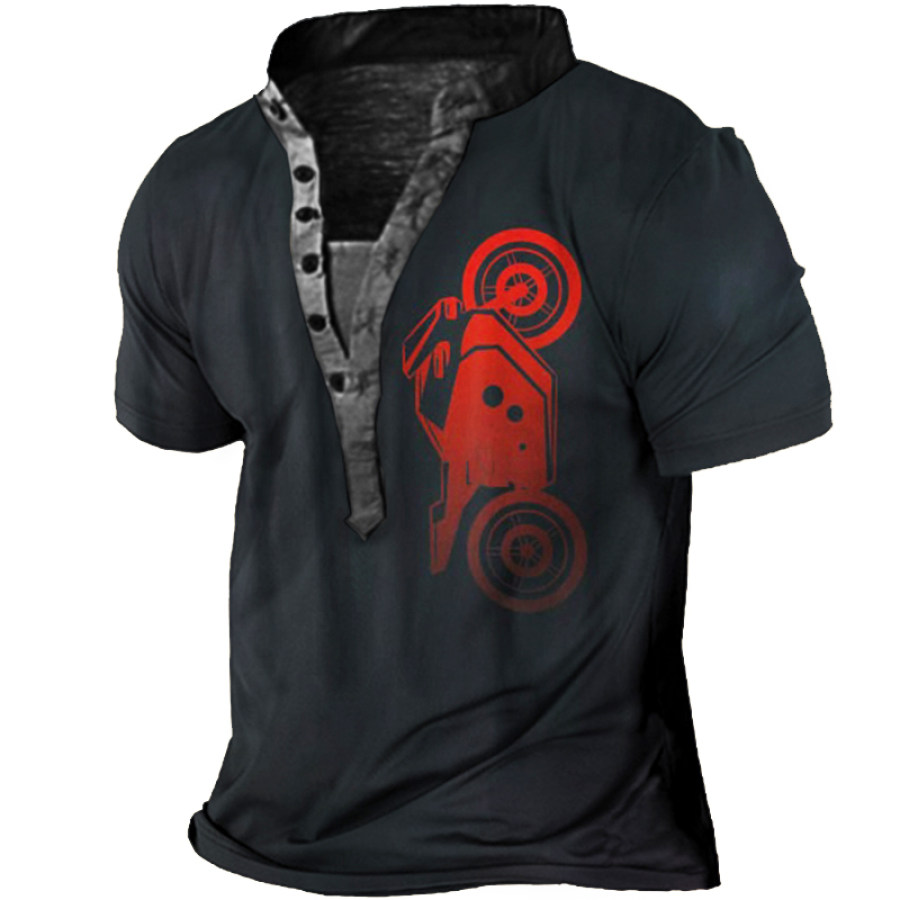 

Men's Outdoor Motorcycle Print Henley Shirt