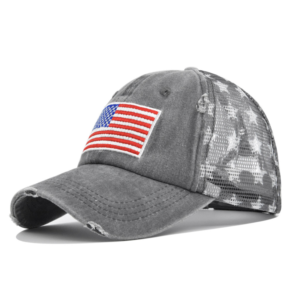 Men's Outdoor American Flag Chic Embroidered Stars Print Adjustable Mesh Hat