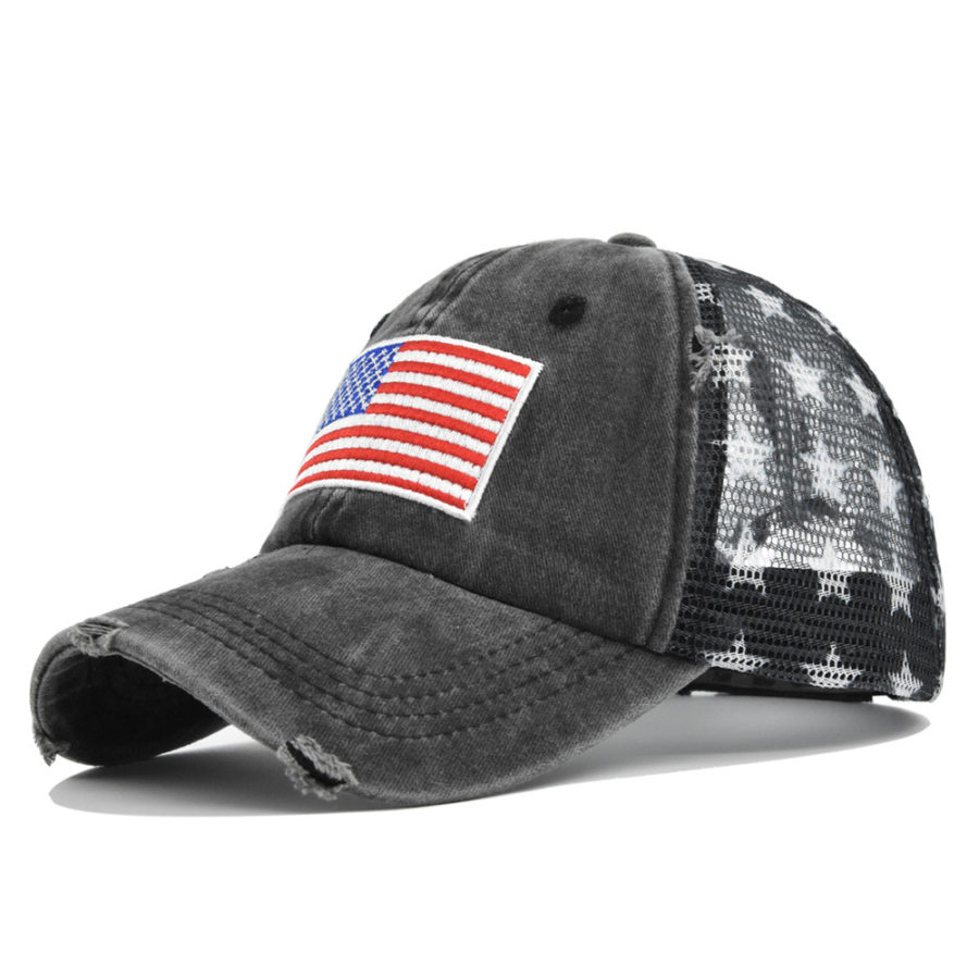 

Men's Outdoor American Flag Embroidered Stars Print Adjustable Mesh Hat