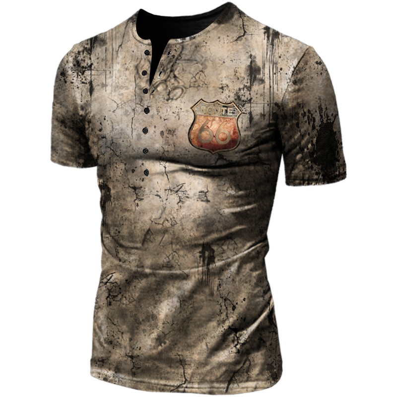 Mens Outdoor Tactical Retro Chic Route 66 Printed T-shirt
