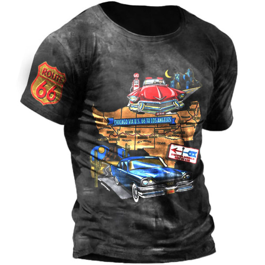 

Men's Vintage Route 66 Print Crew Neck T-Shirt