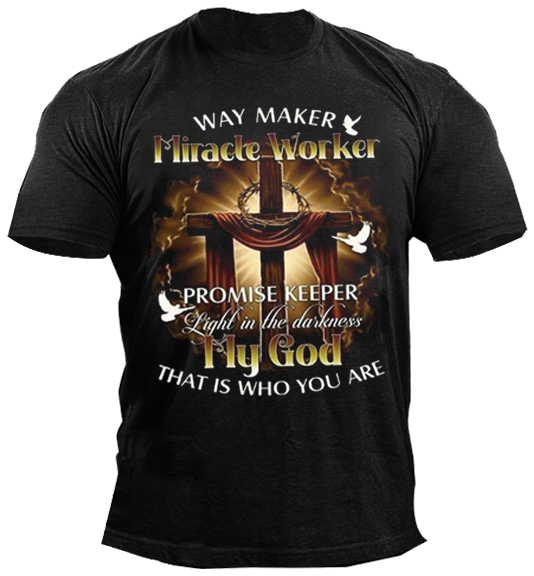 Men's Jesus Cross Print Chic Crew Neck T-shirt
