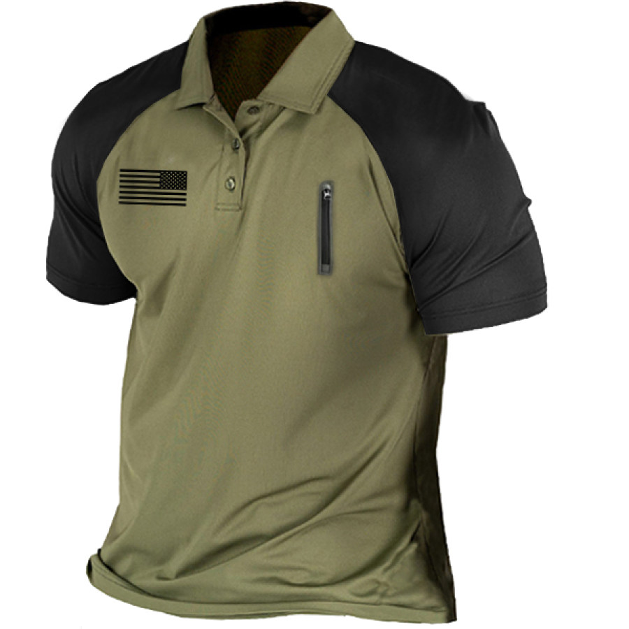 

Camiseta Masculina Pólo Colorblock Com Zíper Da Bandeira Americana