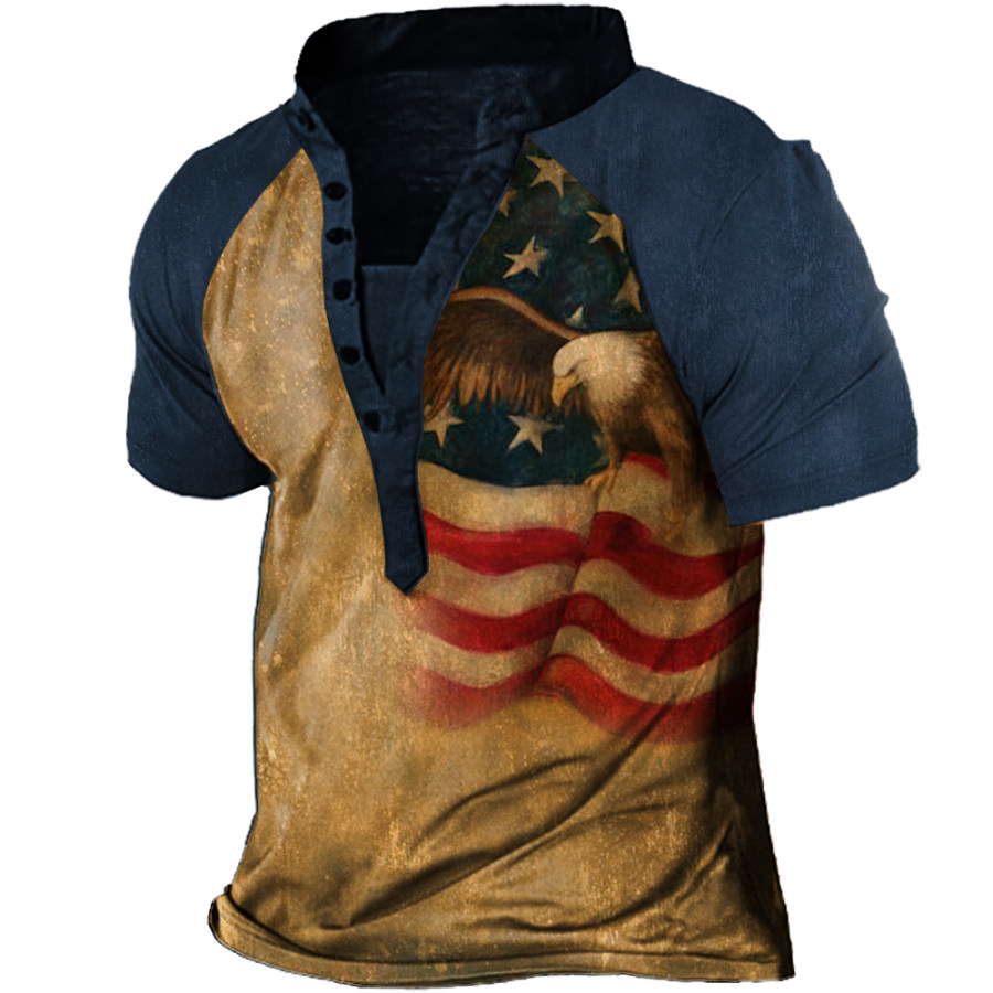

American Flag Eagle Men's Outdoor Henley Short Sleeve T-Shirt