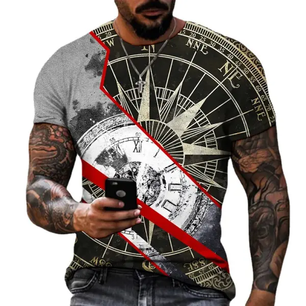 Men's Vintage Compass Compass Nautical Travel Print T-Shirt - Kalesafe.com 