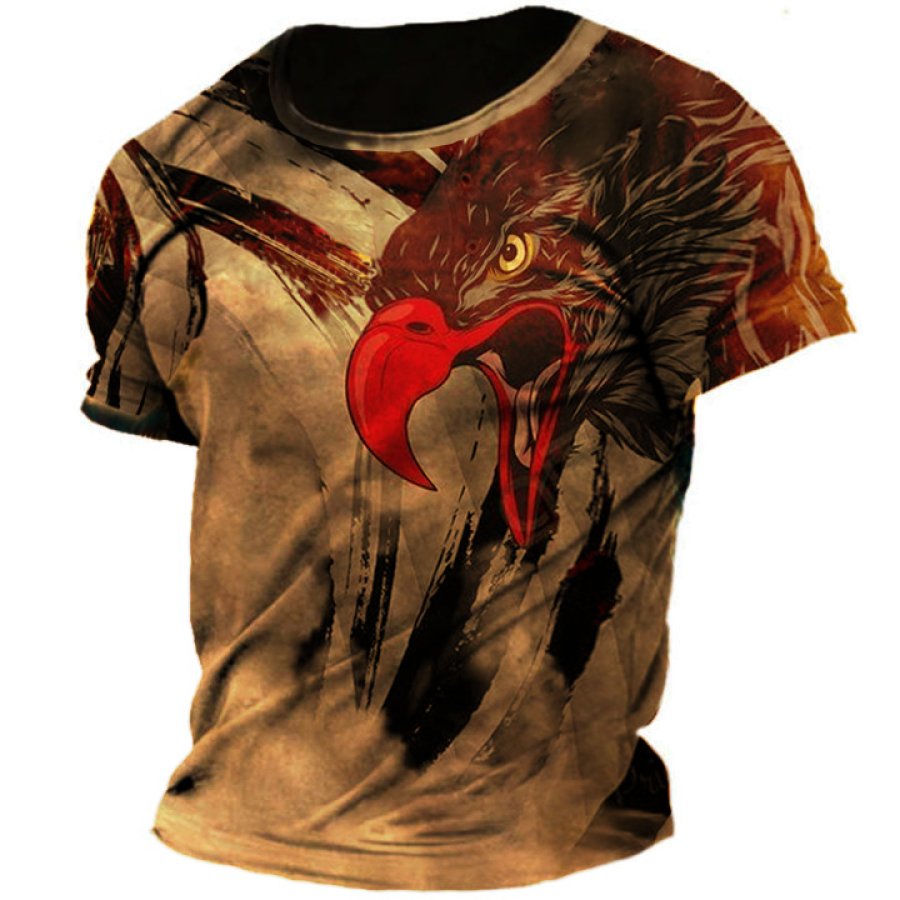 

Men's Eagle Totem Vintage Print T-Shirt