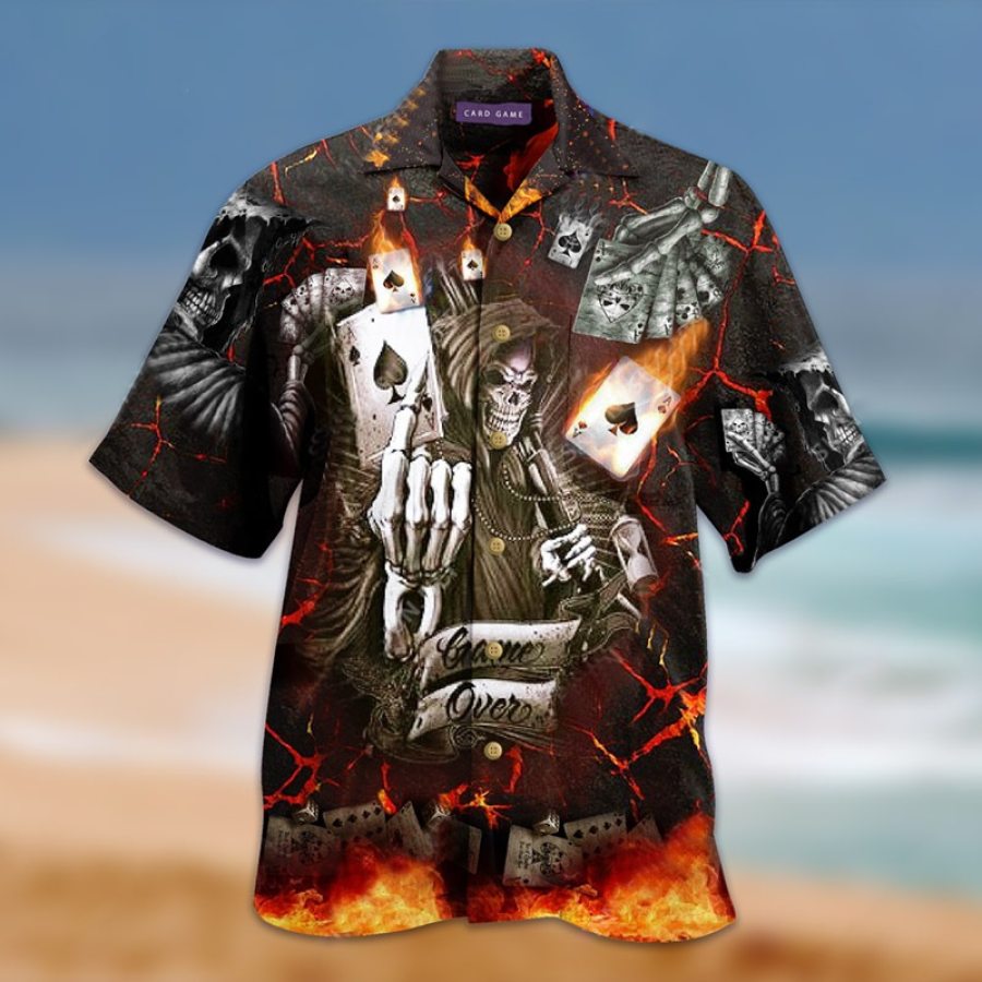 Casual Poker Skull Cotton Blends Floral Shirt