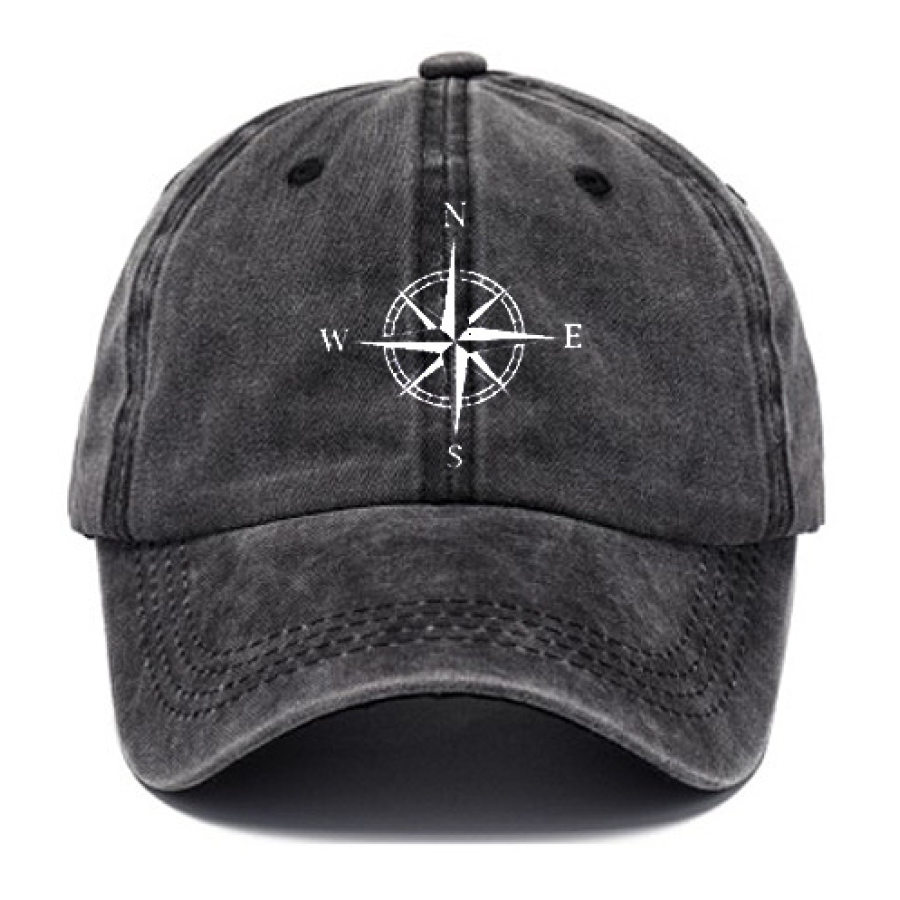 

Men's Compass Print Washed Cotton Peaked Cap