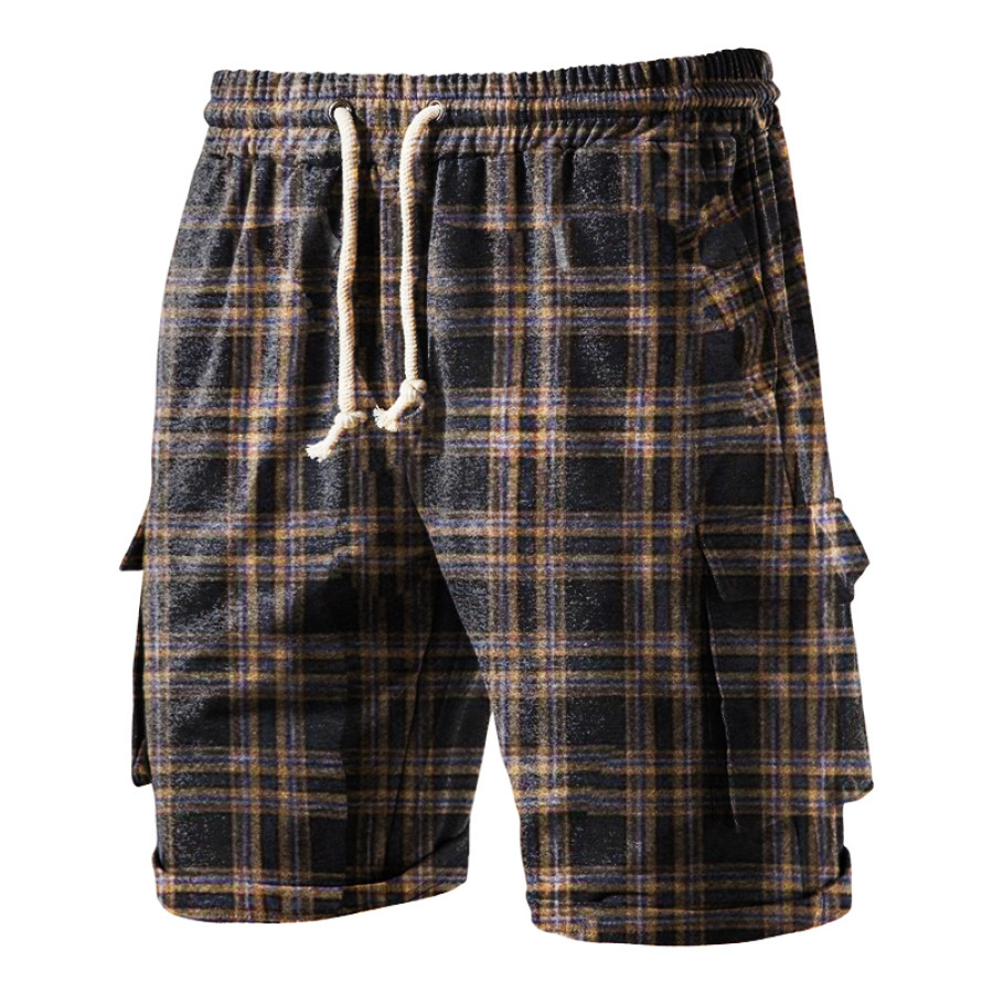 

Men's Outdoor Retro Patchwork Plaid Casual Shorts