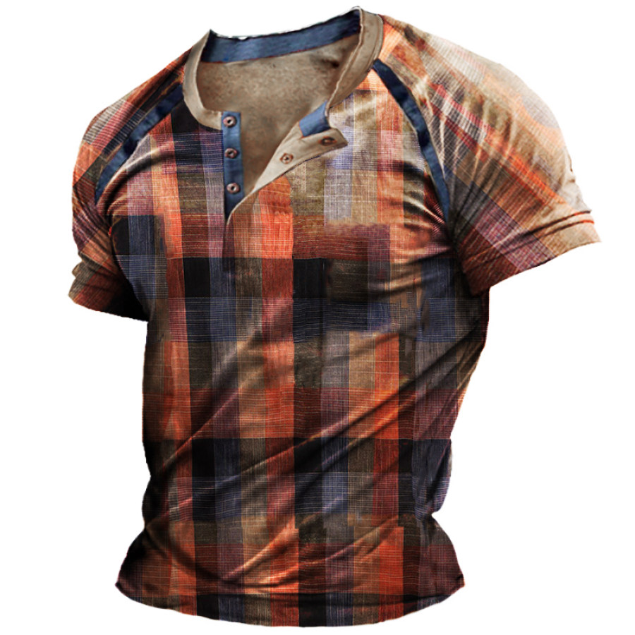 

Men's Outdoor Tactical Check Print Henley Shirt