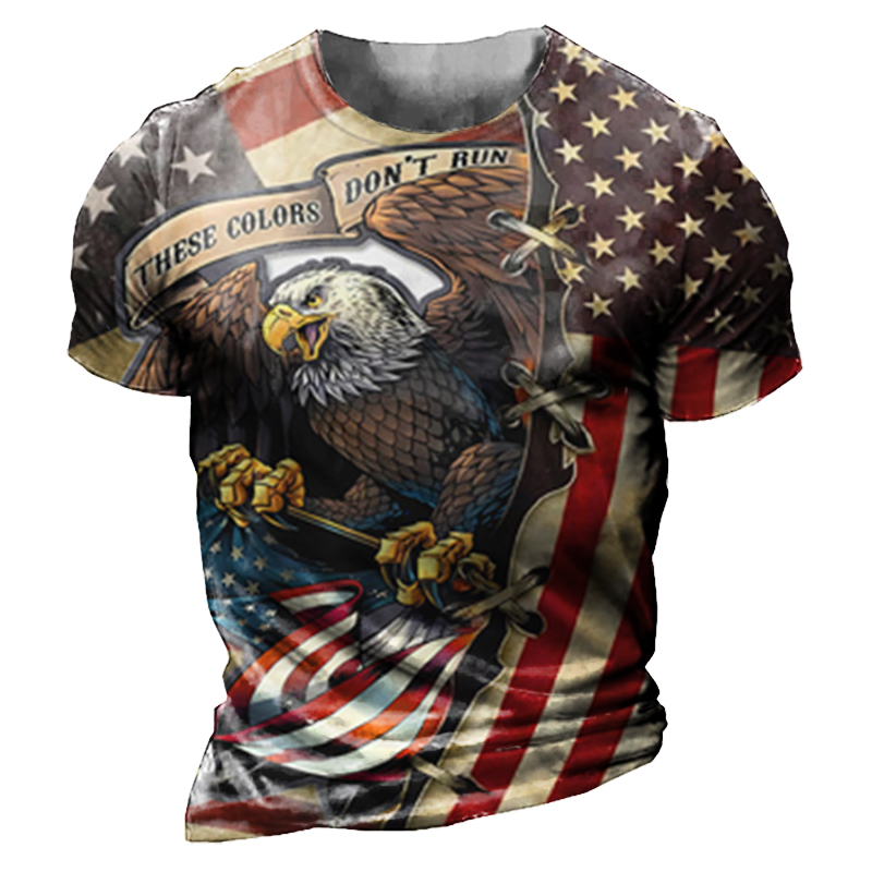 Men's American Flag Eagle Print Chic Crew Neck T-shirt