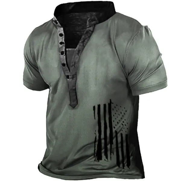 Men's Outdoor Retro Print Tactical Heney Henley T-Shirt - Kalesafe.com 