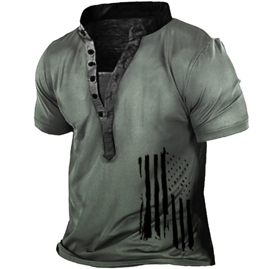 

Men's Outdoor Retro Print Tactical Heney Henley T-Shirt