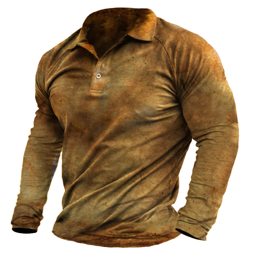 

Men's Outdoor Tactical Vintage Print Henley Long Sleeve