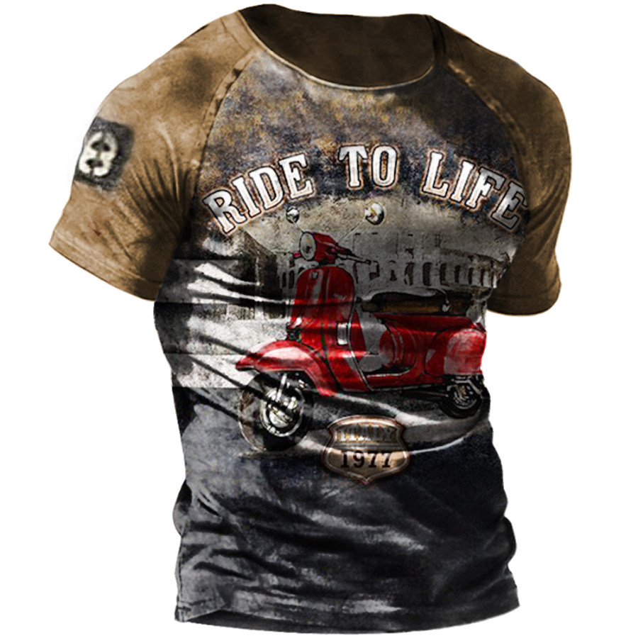 

Men's Outdoor Vintage Motorcycle Print T-Shirt