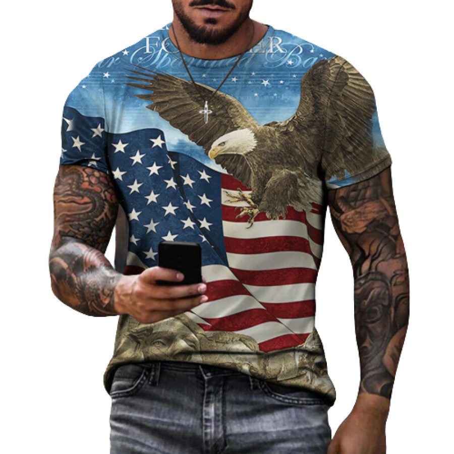 

Men's Vintage American Flag Eagle Print T-Shirt
