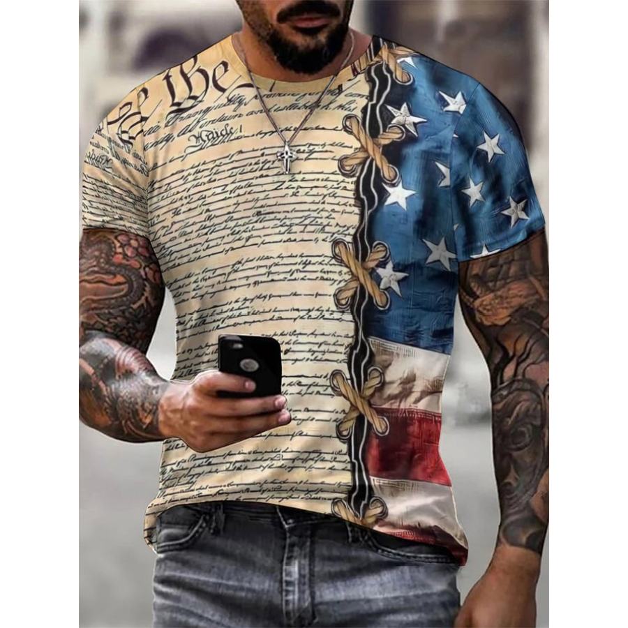 

American Flag Crew Neck Street Short Sleeve T-Shirt