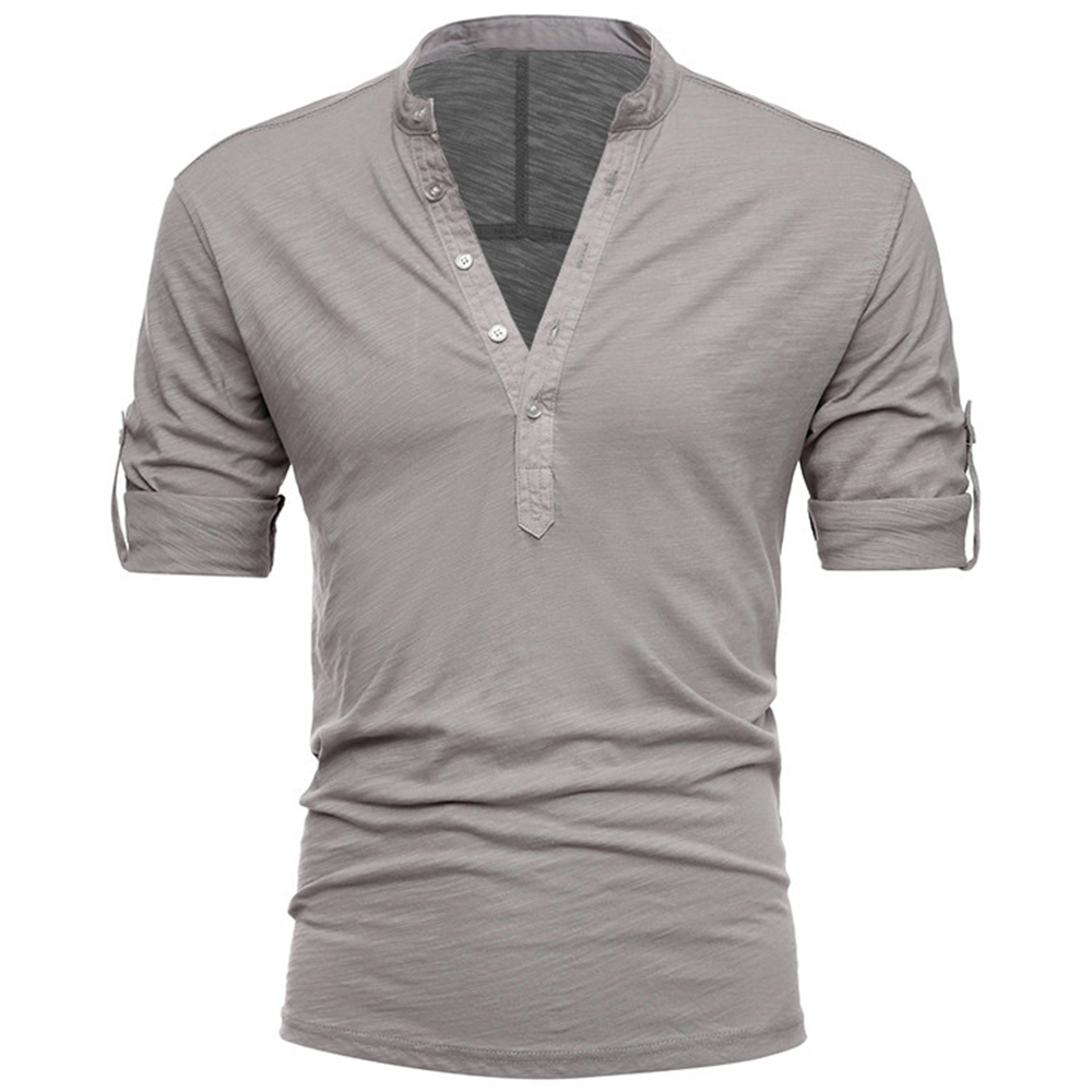 Men's Outdoor Classic Solid Chic Color Henley Collar Half Sleeve T-shirt