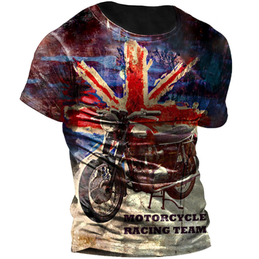 

Men's Outdoor Vintage Union Jack Motorcycle Print T-Shirt