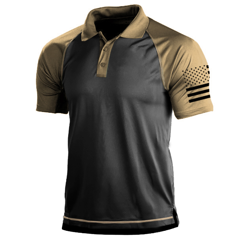 Men's Outdoor American Flag Chic Tactical Sport Polo Neck T-shirt